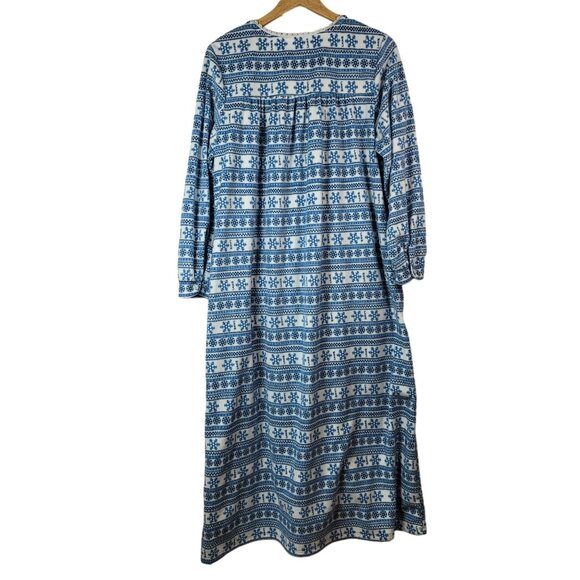 Lanz of Salzburg Fleece Robe Nightgown Blue Medium Pockets Snowflake Modest READ - Picture 6 of 10
